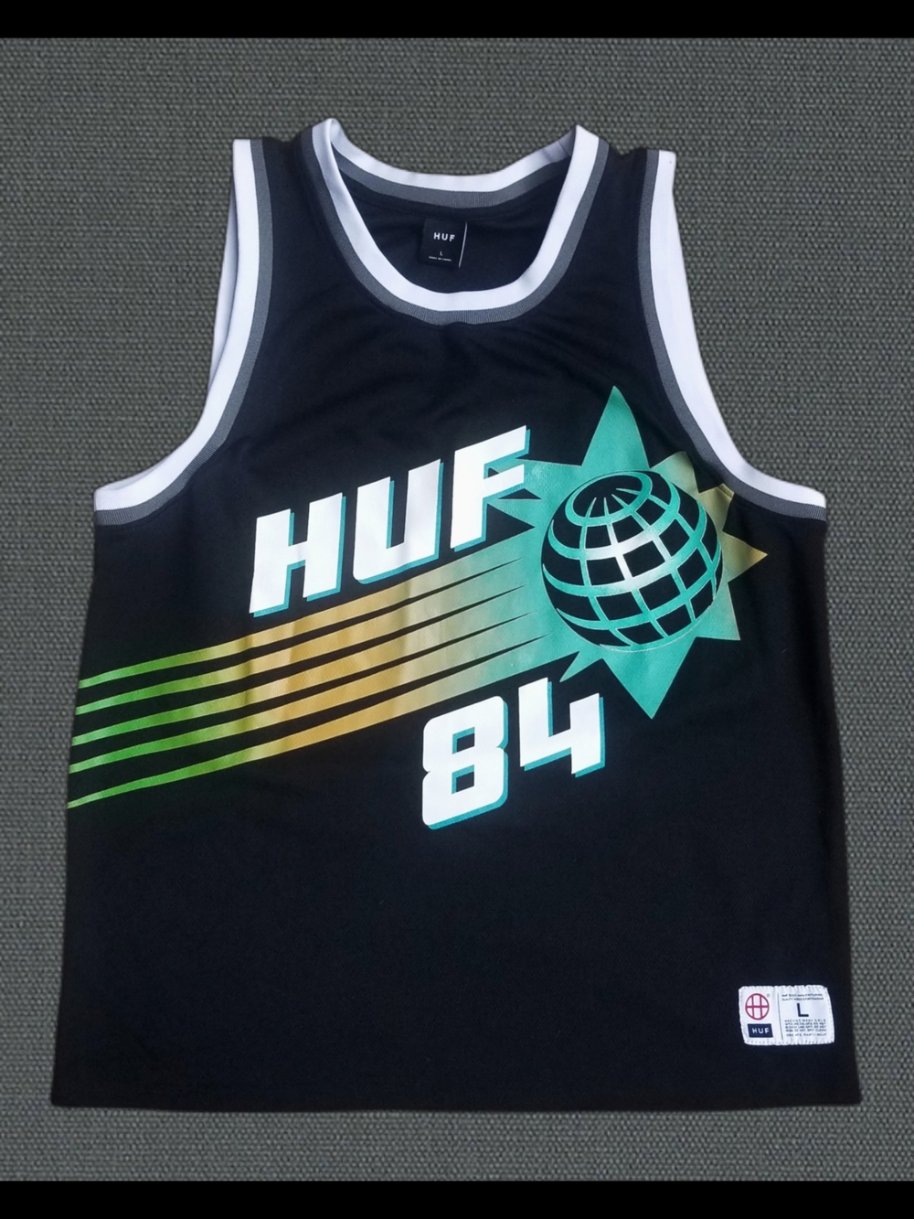 HUF Rebound Jersey Black Teal Orange Worldwide 84 Basketball Mens Size Large